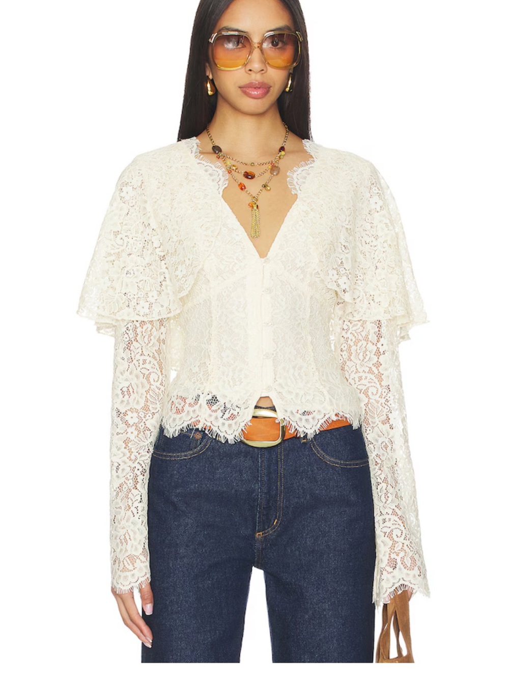 Tularosa Clarissa V-Neck Long Sleeve Blouse in Cream